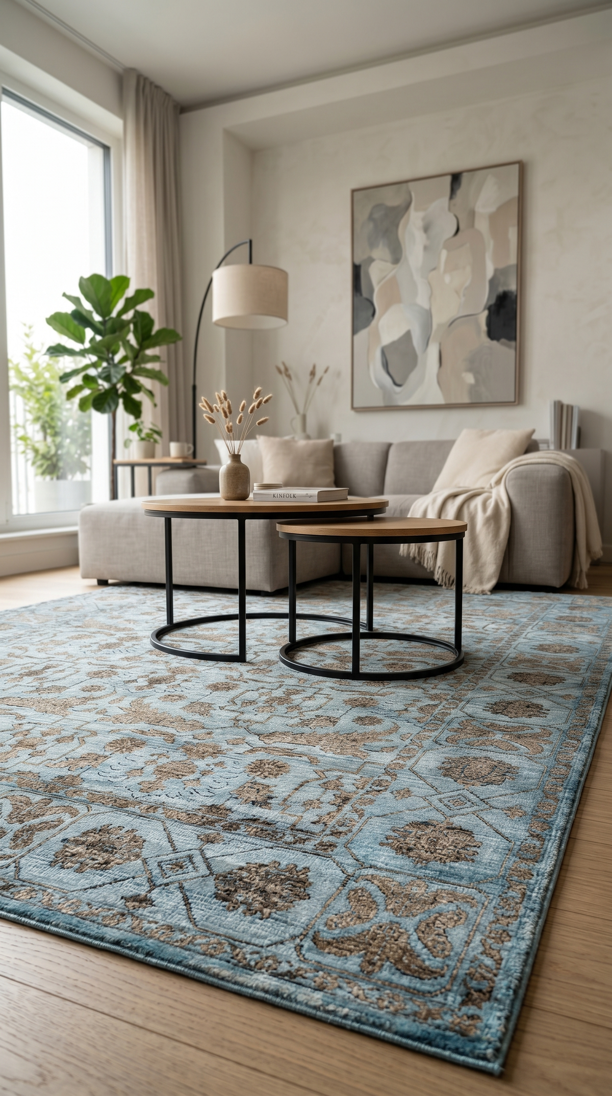 Tapis bleu marine en situation dans un salon Image