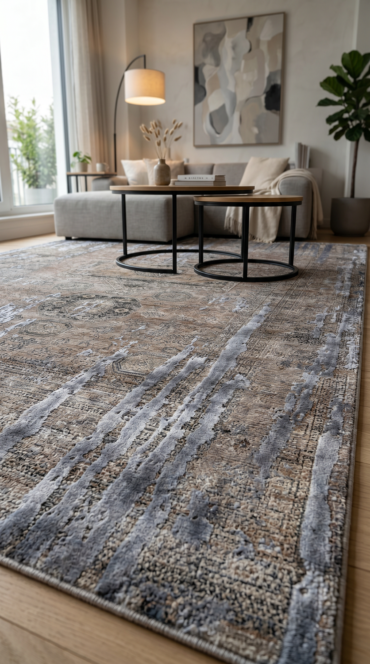 Tapis gris en situation dans un salon Image