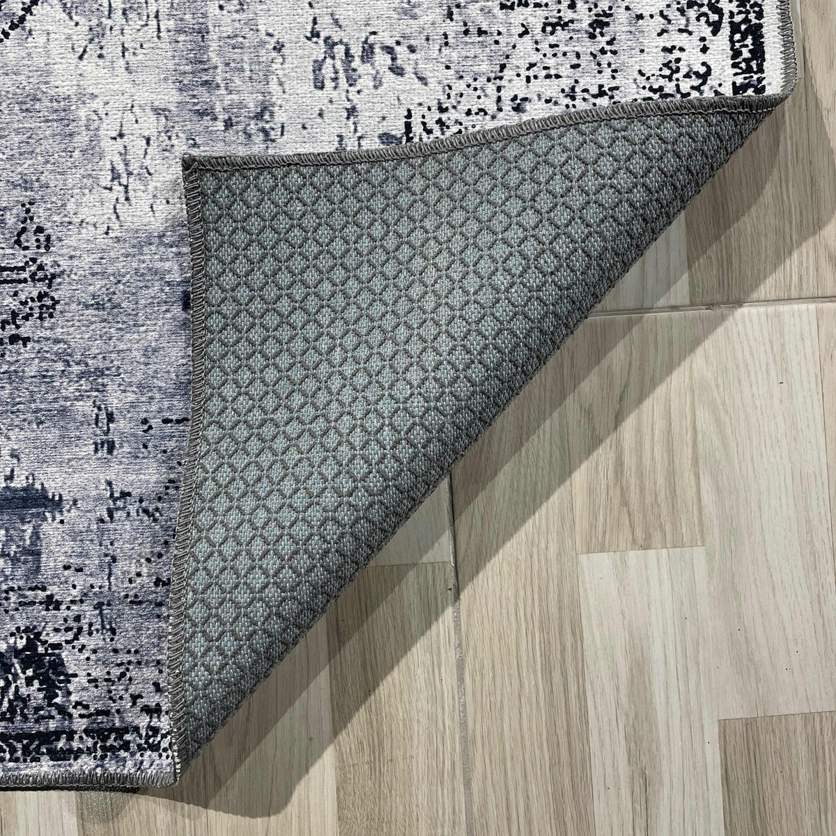 Tapis vintage gris argent en situation dans un salon Image