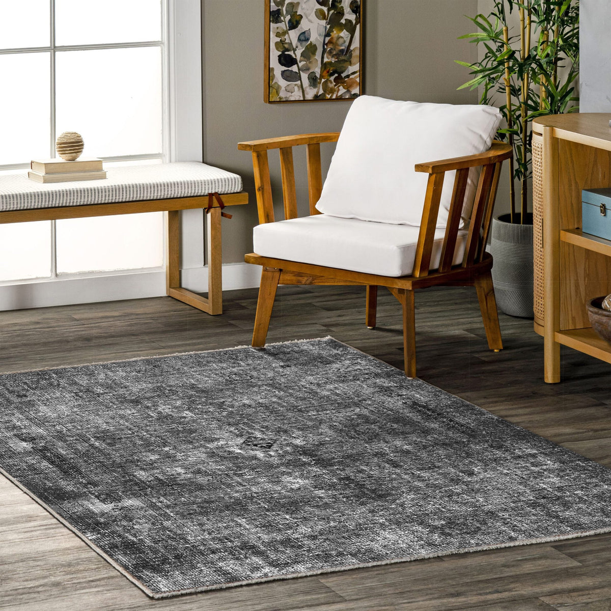 Tapis vintage noir anthracite Ilona – vue du revers Image
