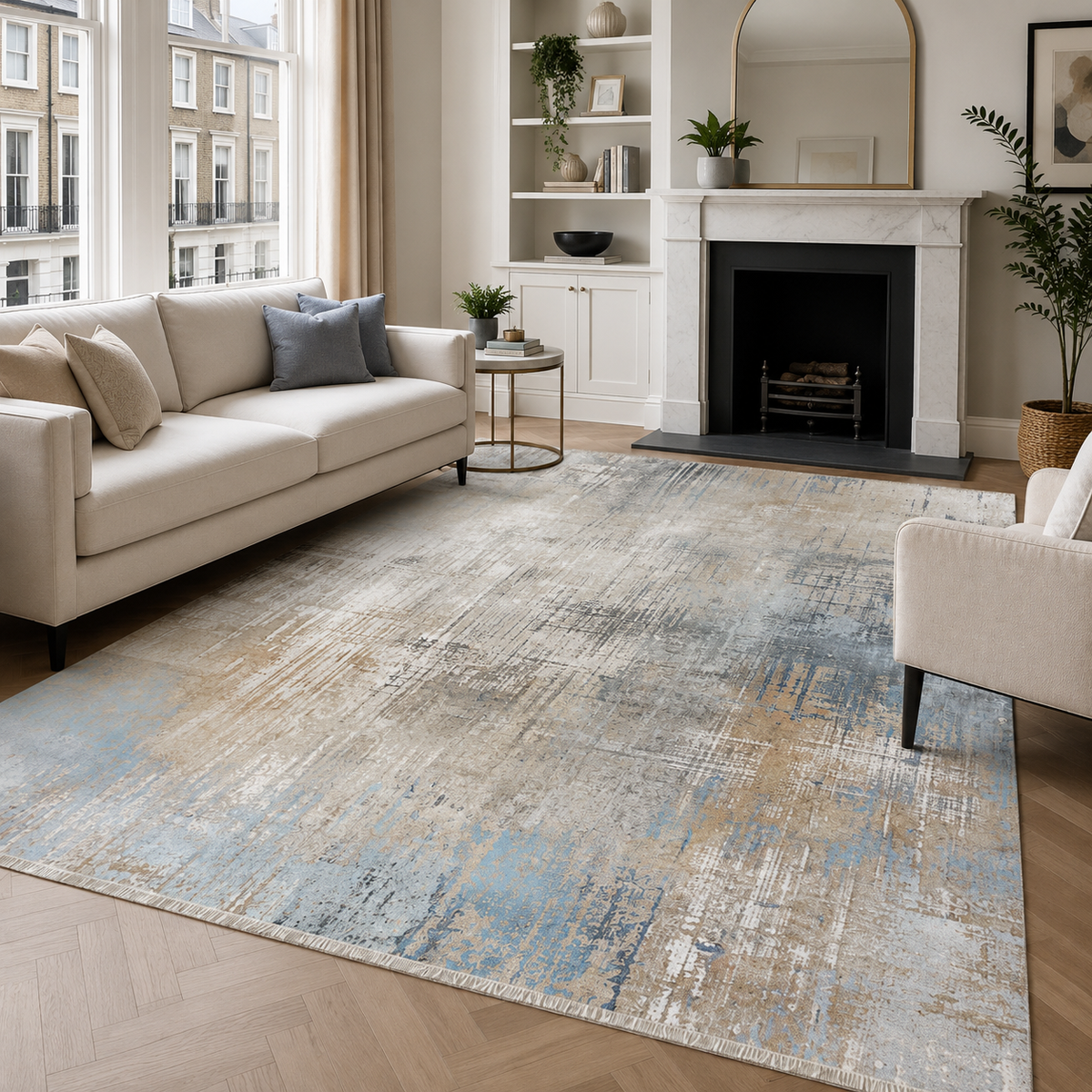 Tapis Géométrique Moderne Bleu Marine Lavable Julia, vue 13