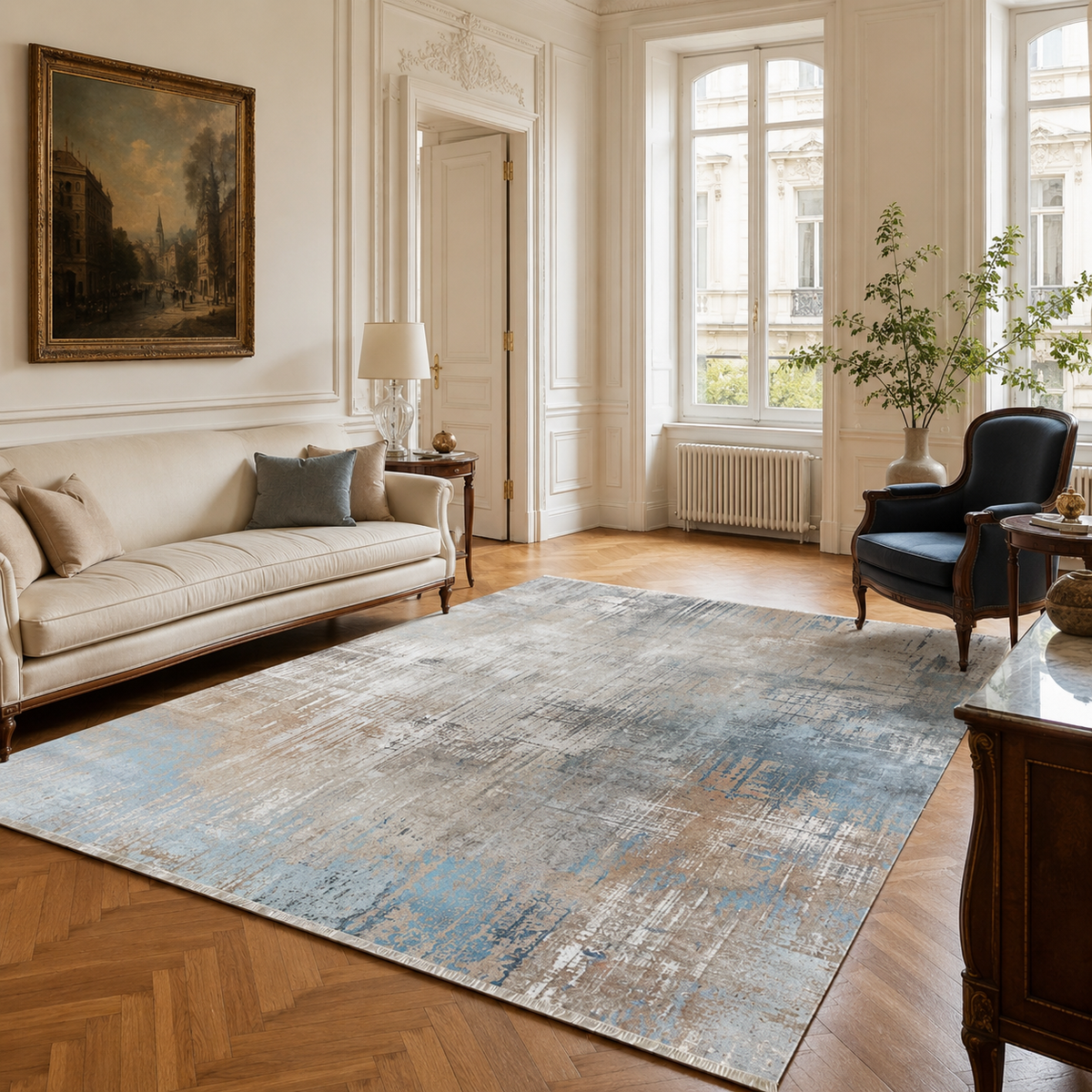 Tapis Géométrique Moderne Bleu Marine Lavable Julia, vue 18