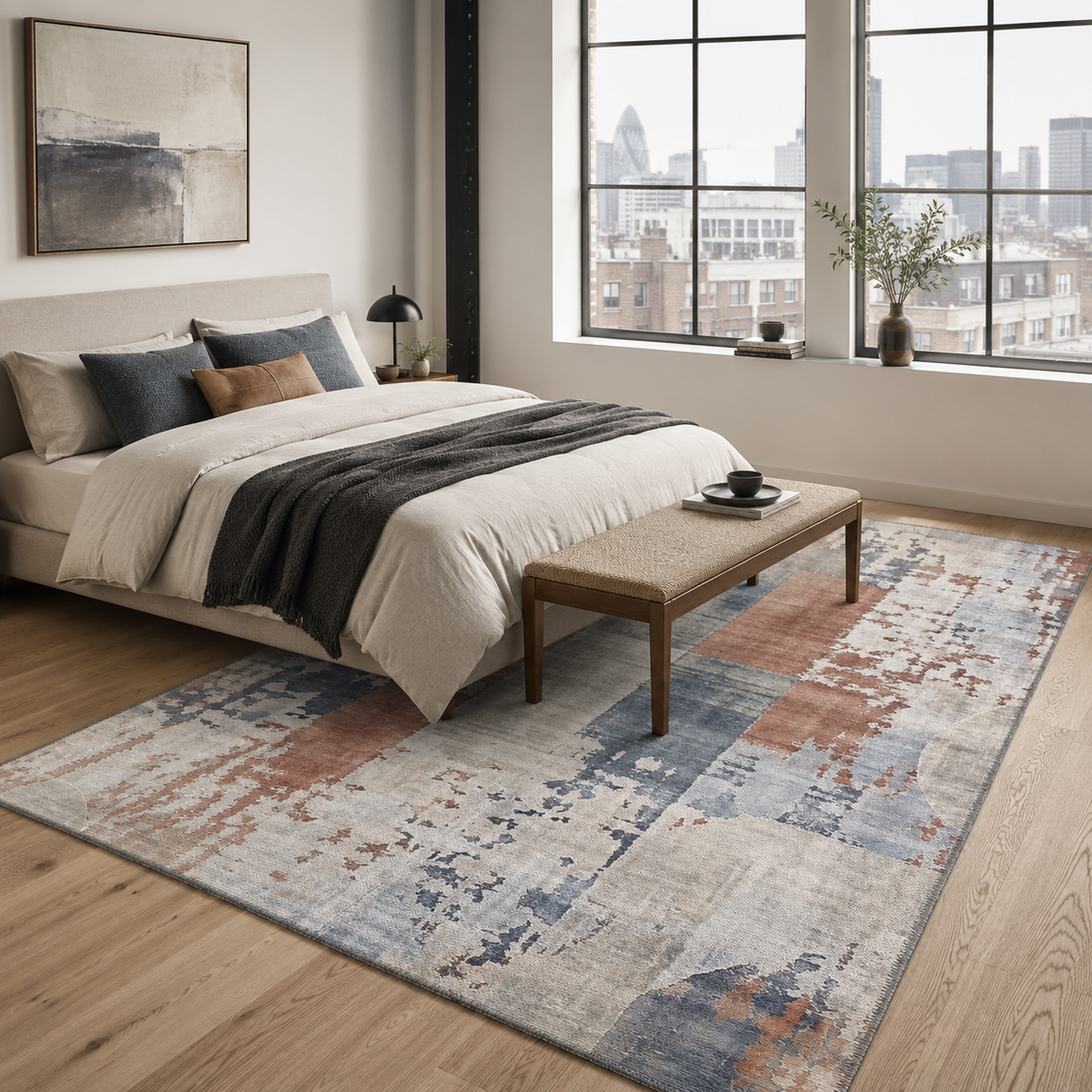 Tapis Géométrique Moderne Bleu Marine Lavable Estelle, vue 13