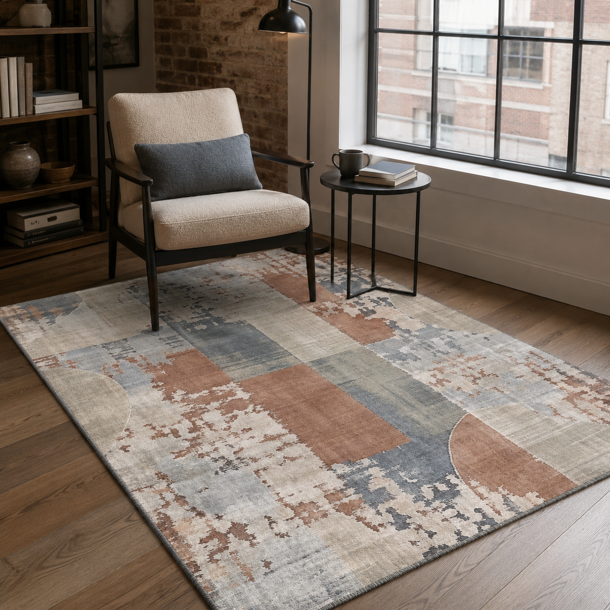 Tapis Géométrique Moderne Bleu Marine Lavable Estelle, vue 16