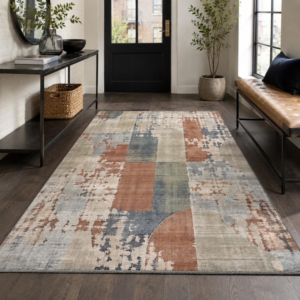 Tapis Géométrique Moderne Bleu Marine Lavable Estelle, vue 17