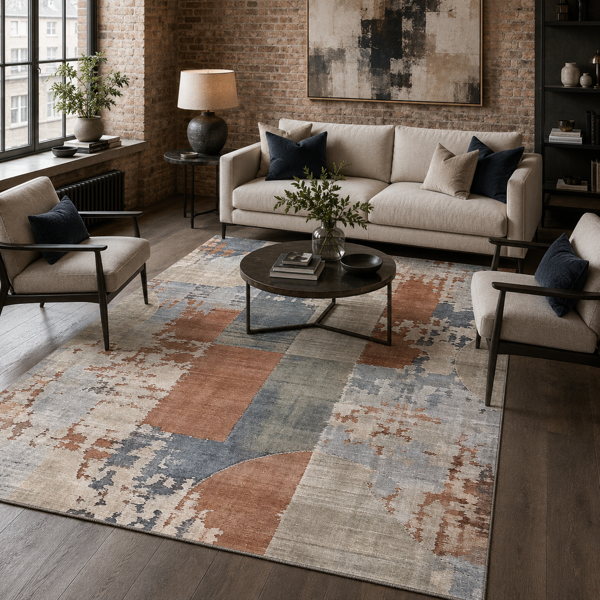 Tapis Géométrique Moderne Bleu Marine Lavable Estelle, vue 18
