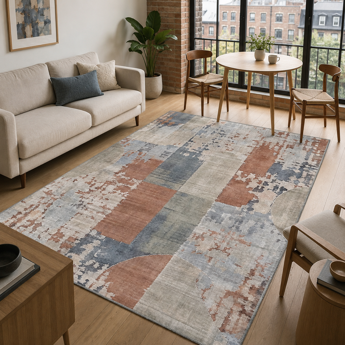 Tapis Géométrique Moderne Bleu Marine Lavable Estelle, vue 19