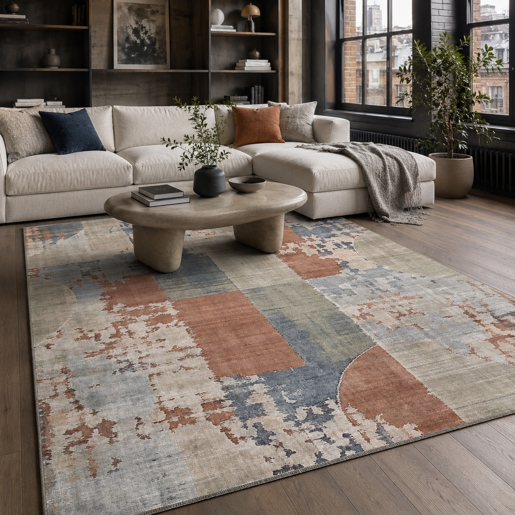 Tapis Géométrique Moderne Bleu Marine Lavable Estelle, vue 20
