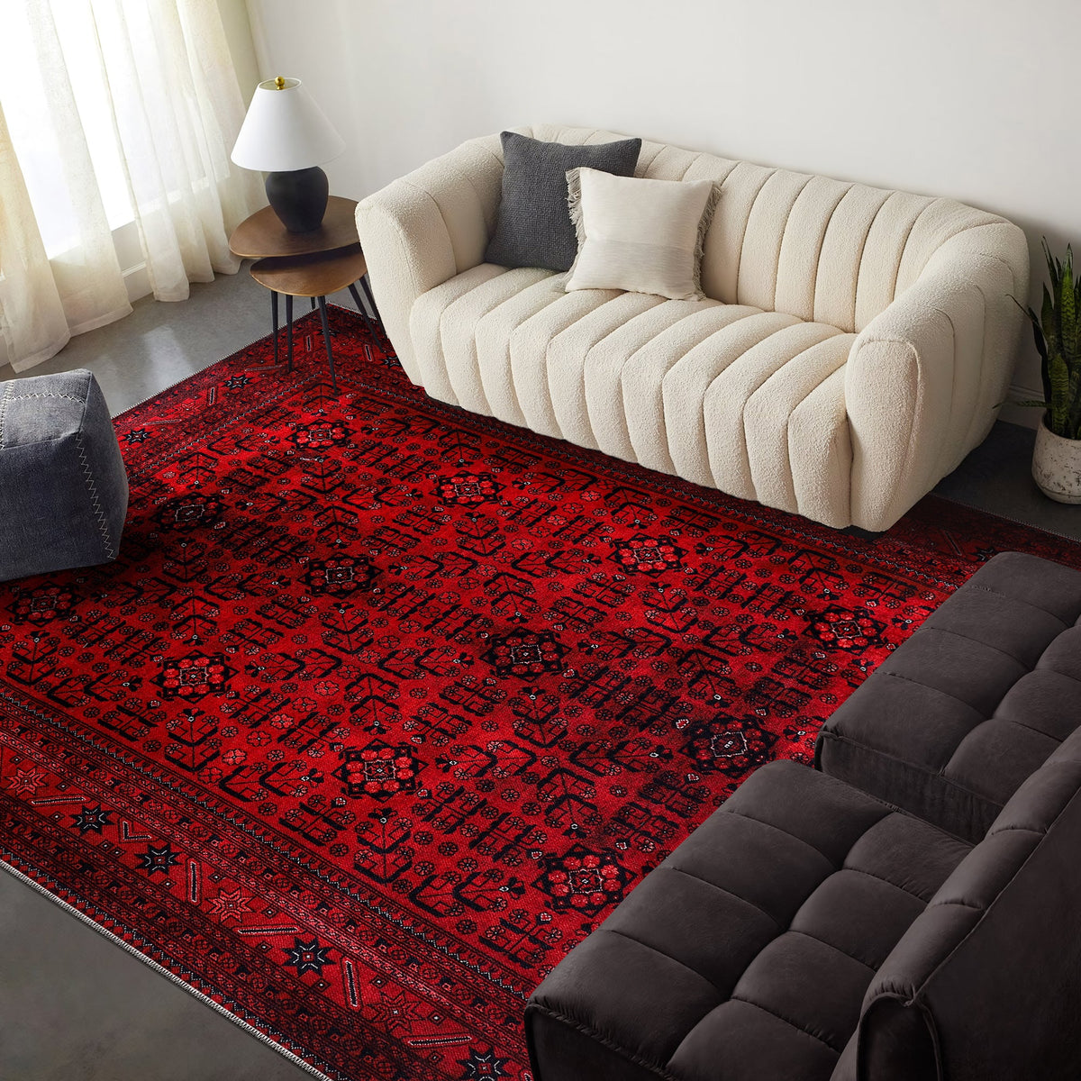 Tapis Ethnique Bordeaux Lavable Apolline, vue principale