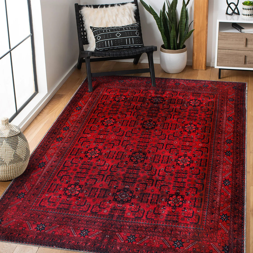 Tapis Ethnique Bordeaux Lavable Apolline, vue 3