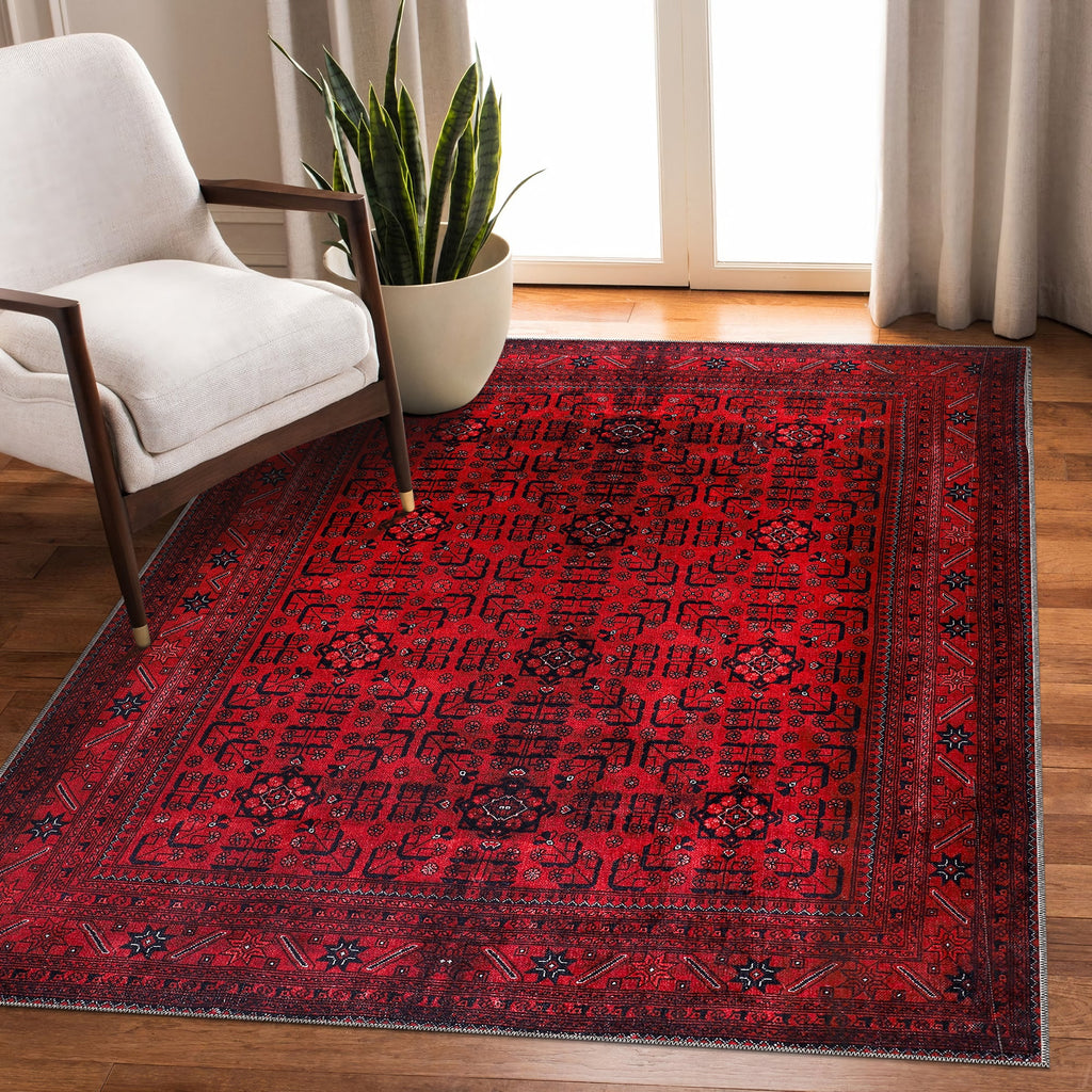 Tapis Ethnique Bordeaux Lavable Apolline, vue 4