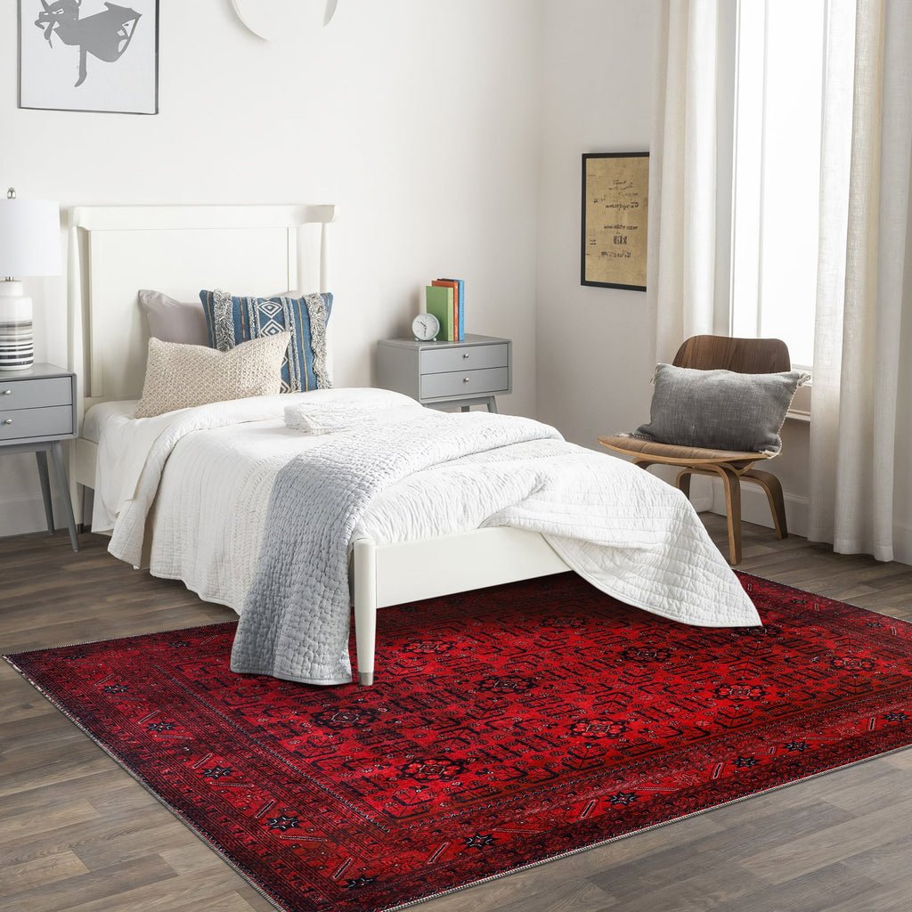 Tapis Ethnique Bordeaux Lavable Apolline, vue 6