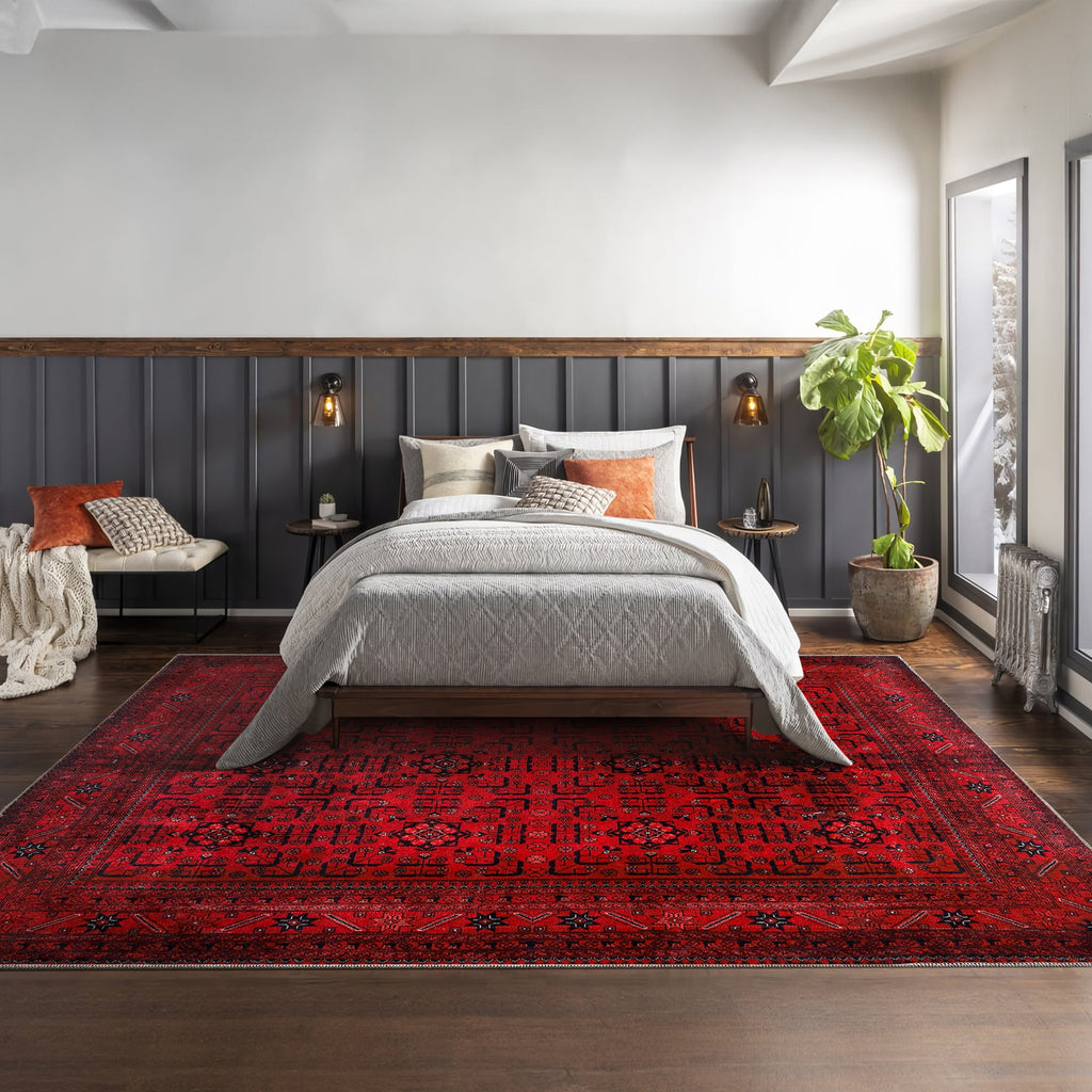 Tapis Ethnique Bordeaux Lavable Apolline, vue 7