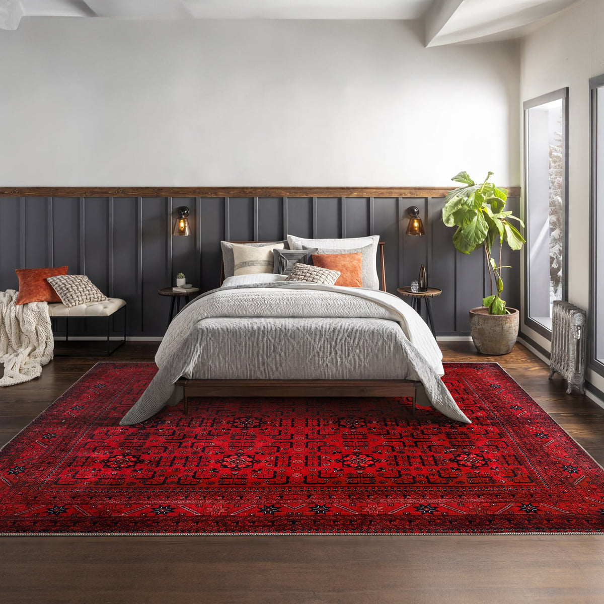 Tapis Ethnique Bordeaux Lavable Apolline, vue 7