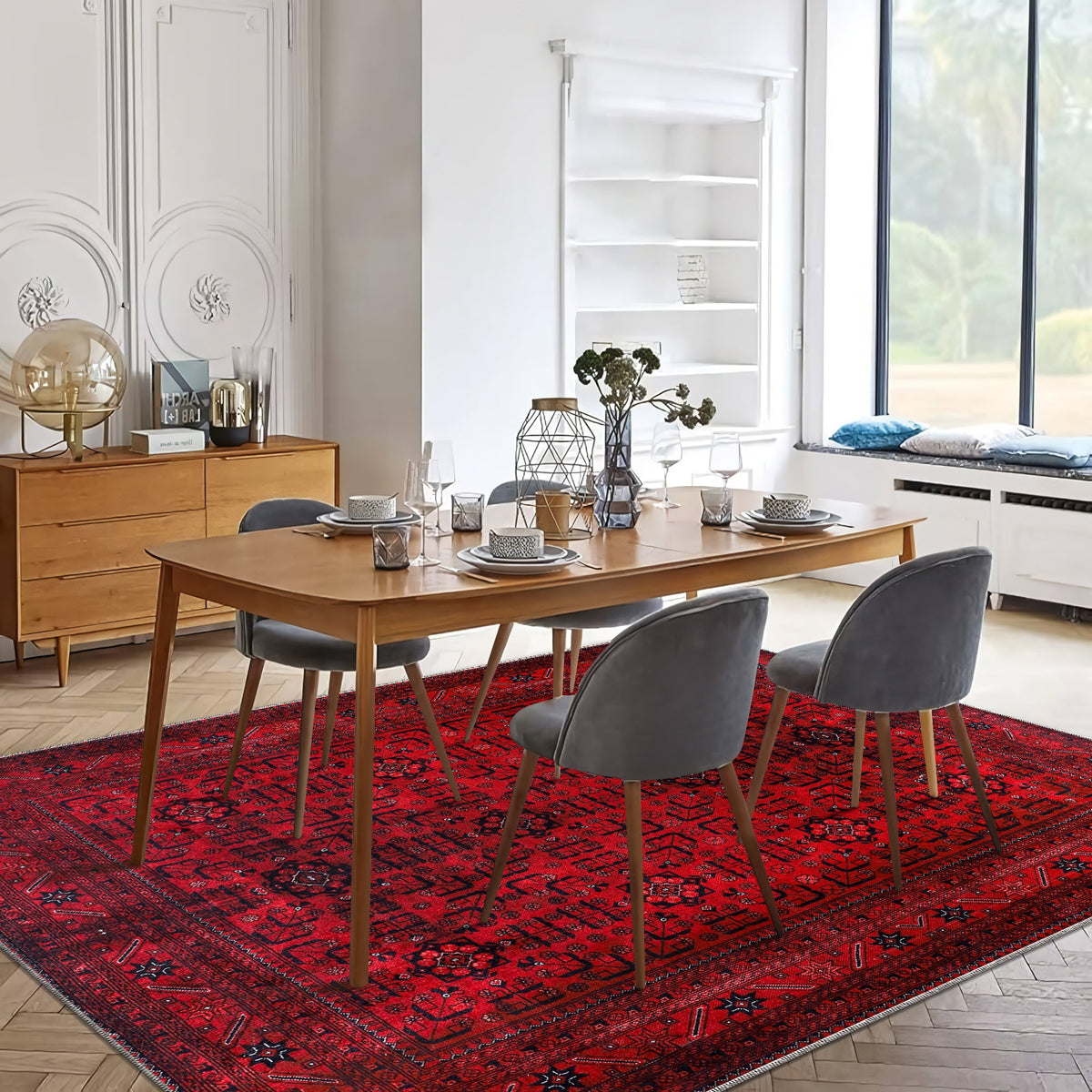 Tapis Ethnique Bordeaux Lavable Apolline, vue 8