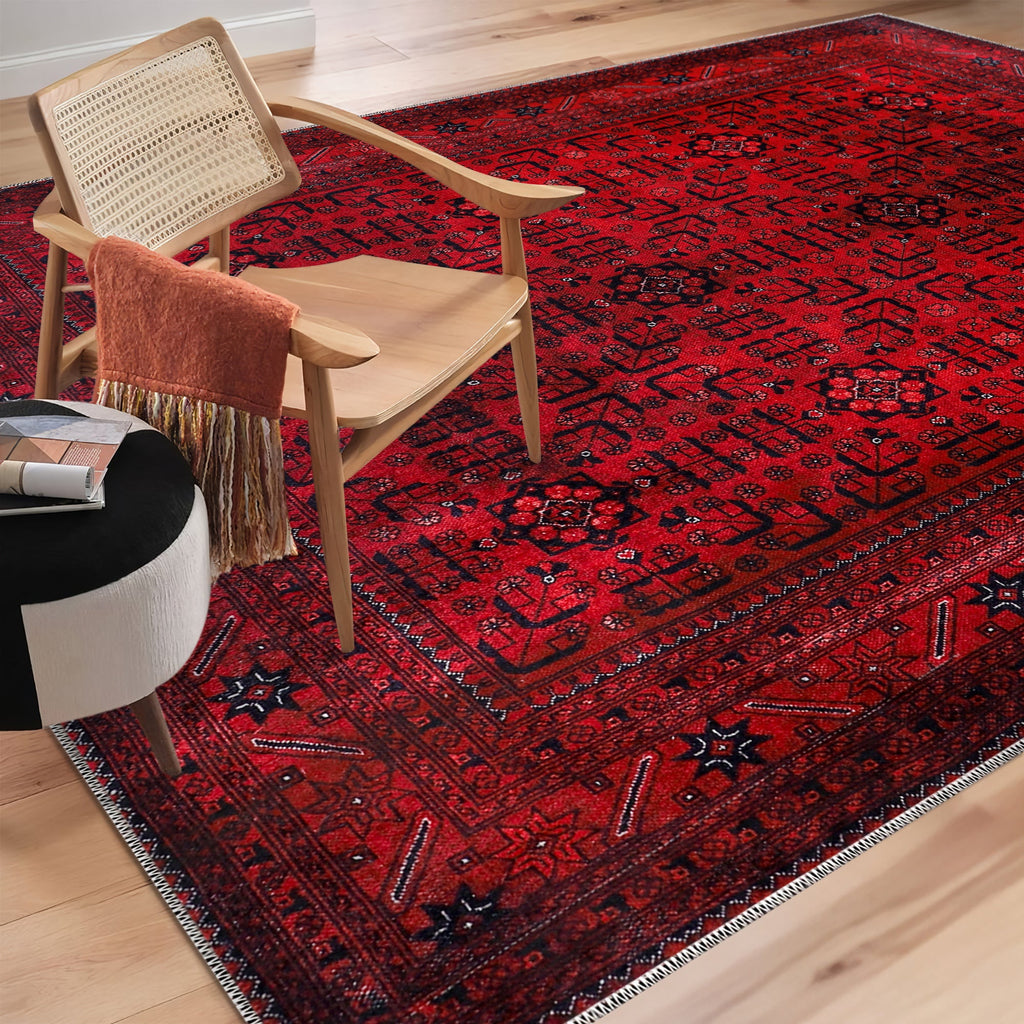 Tapis Ethnique Bordeaux Lavable Apolline, vue 9