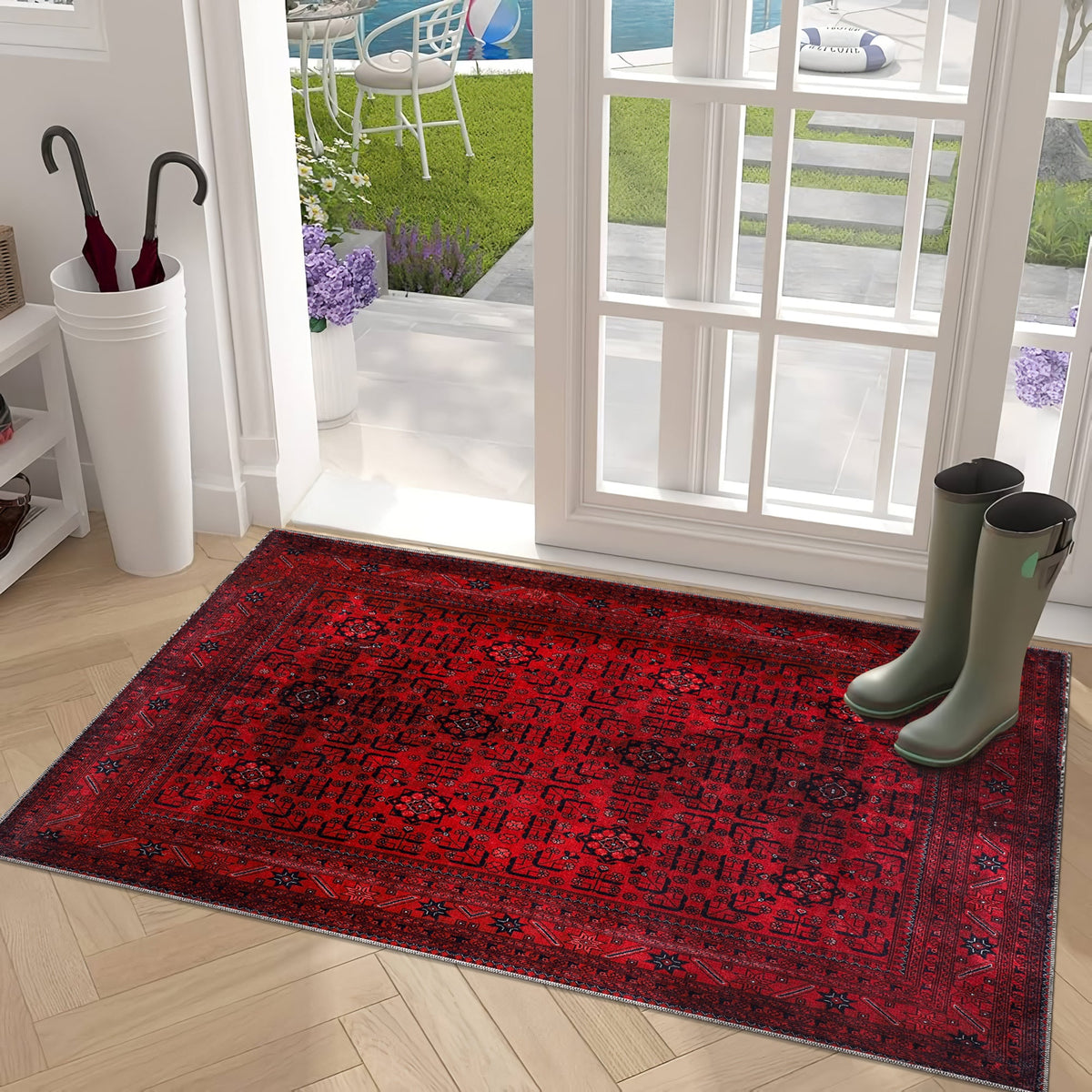 Tapis Ethnique Bordeaux Lavable Apolline, vue 10