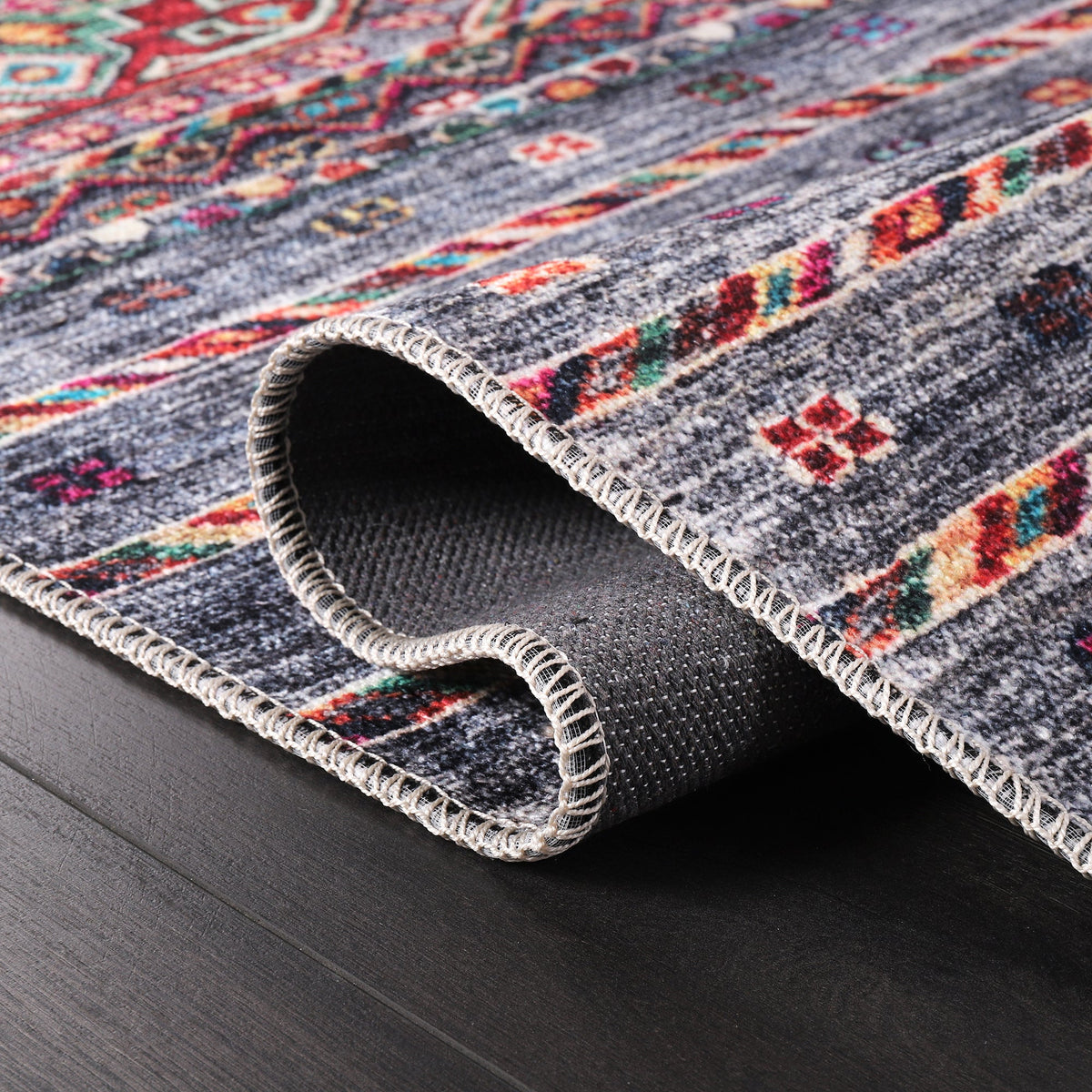 Tapis Ethnique Bordeaux Lavable Nina, vue 5