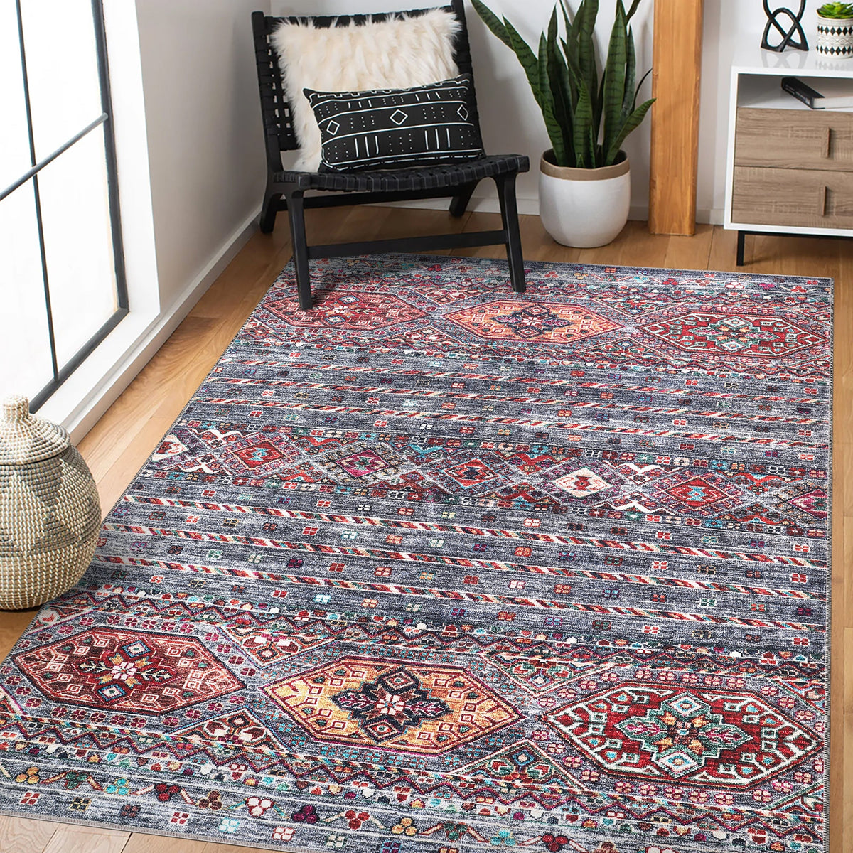 Tapis Ethnique Bordeaux Lavable Nina, vue 3