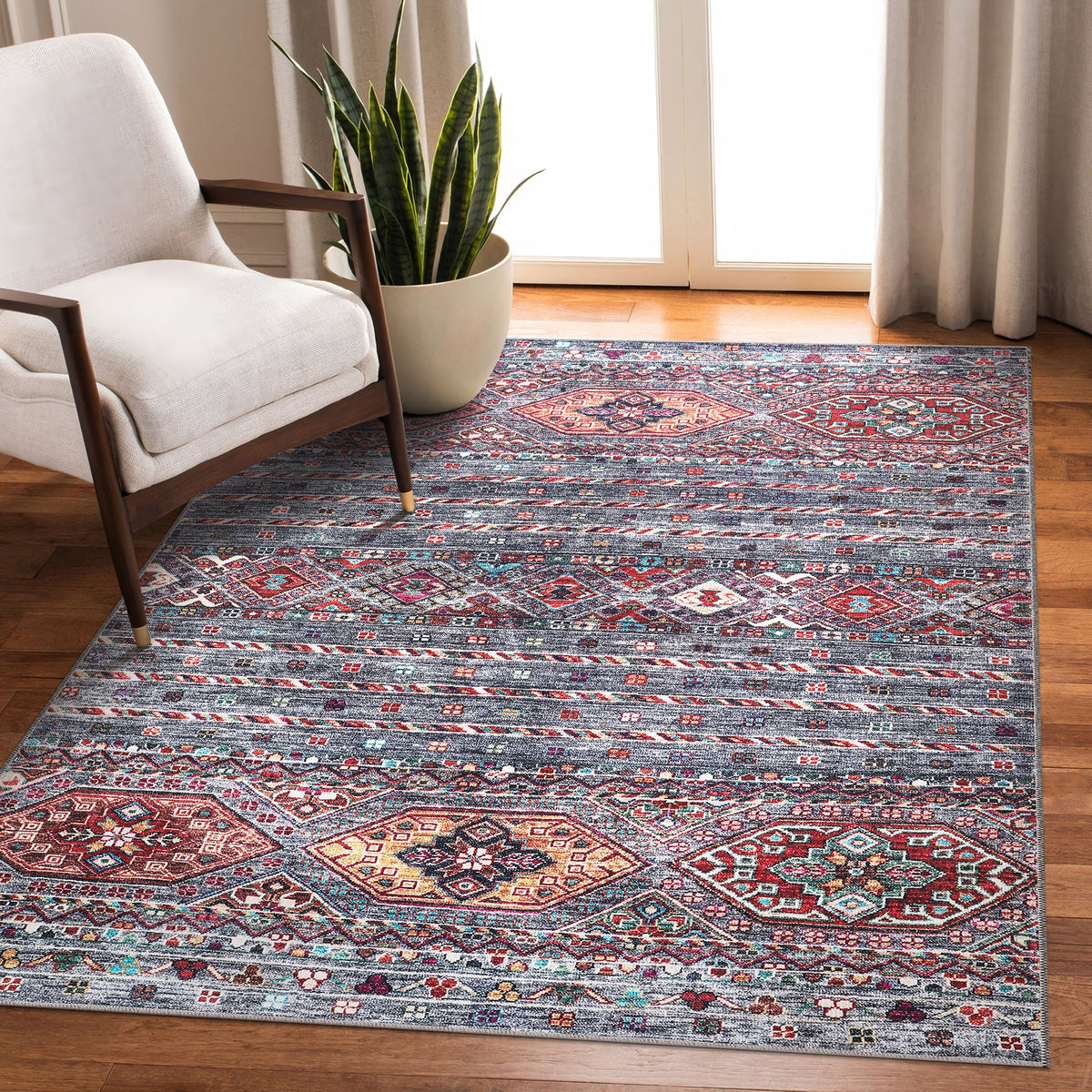 Tapis Ethnique Bordeaux Lavable Nina, vue 4