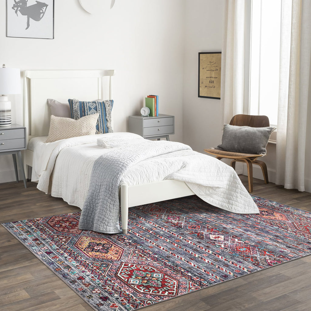 Tapis Ethnique Bordeaux Lavable Nina, vue 6