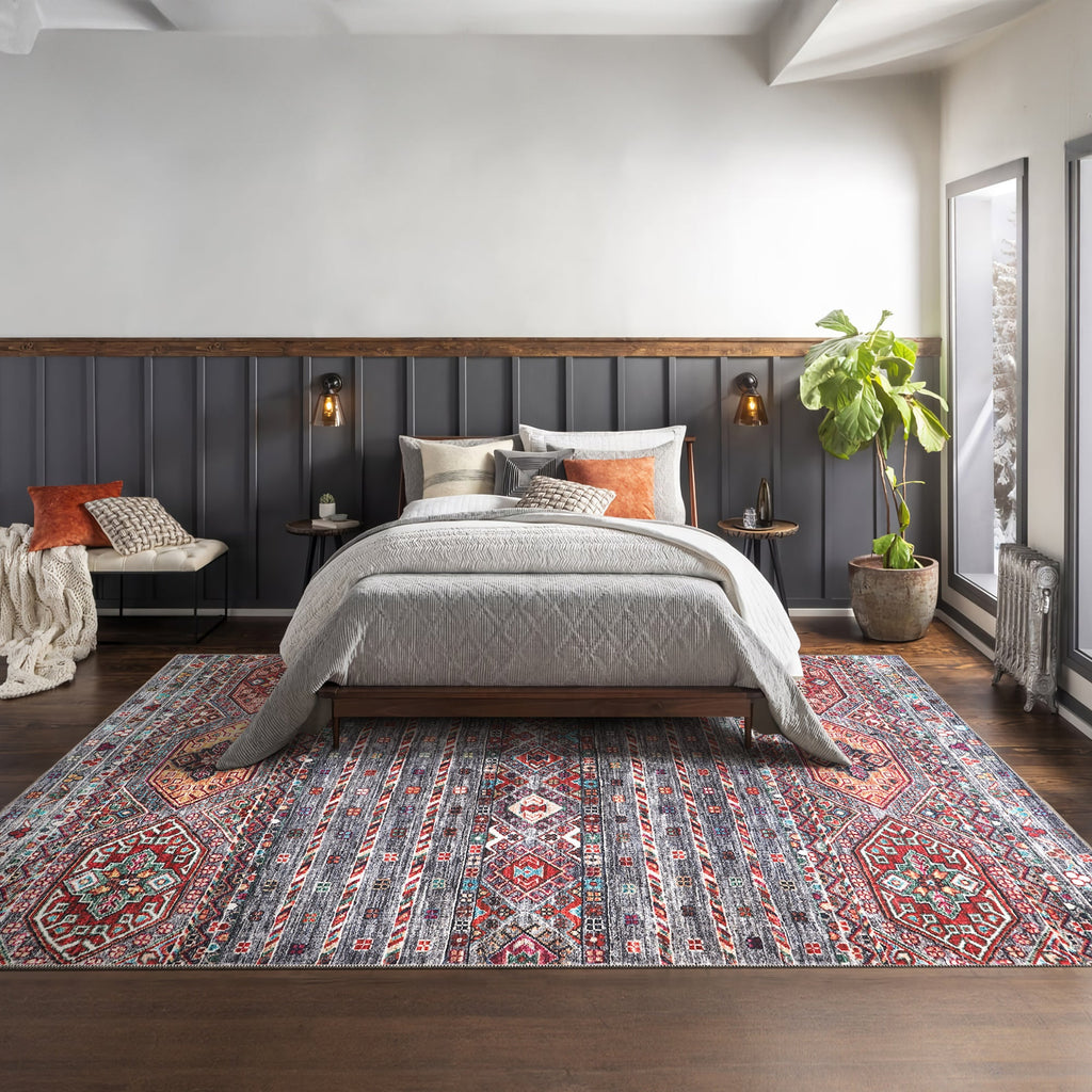 Tapis Ethnique Bordeaux Lavable Nina, vue 7