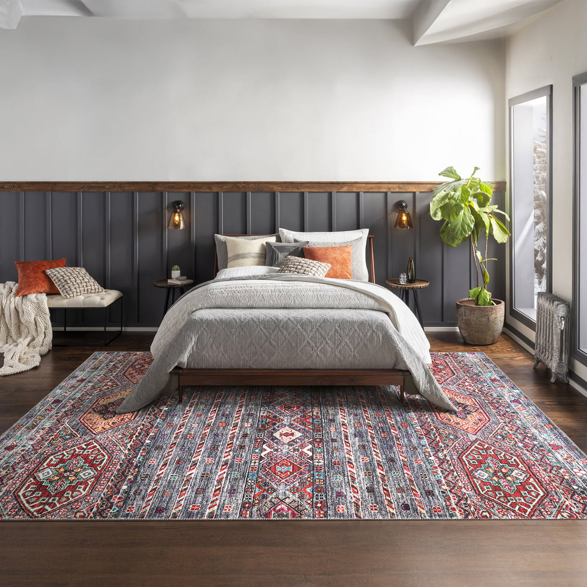 Tapis Ethnique Bordeaux Lavable Nina, vue 7