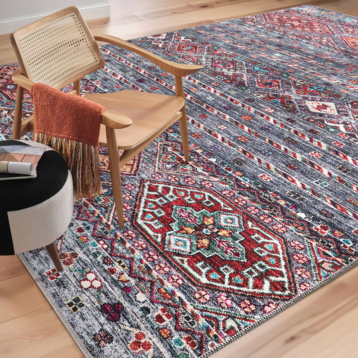 Tapis Ethnique Bordeaux Lavable Nina, vue 9
