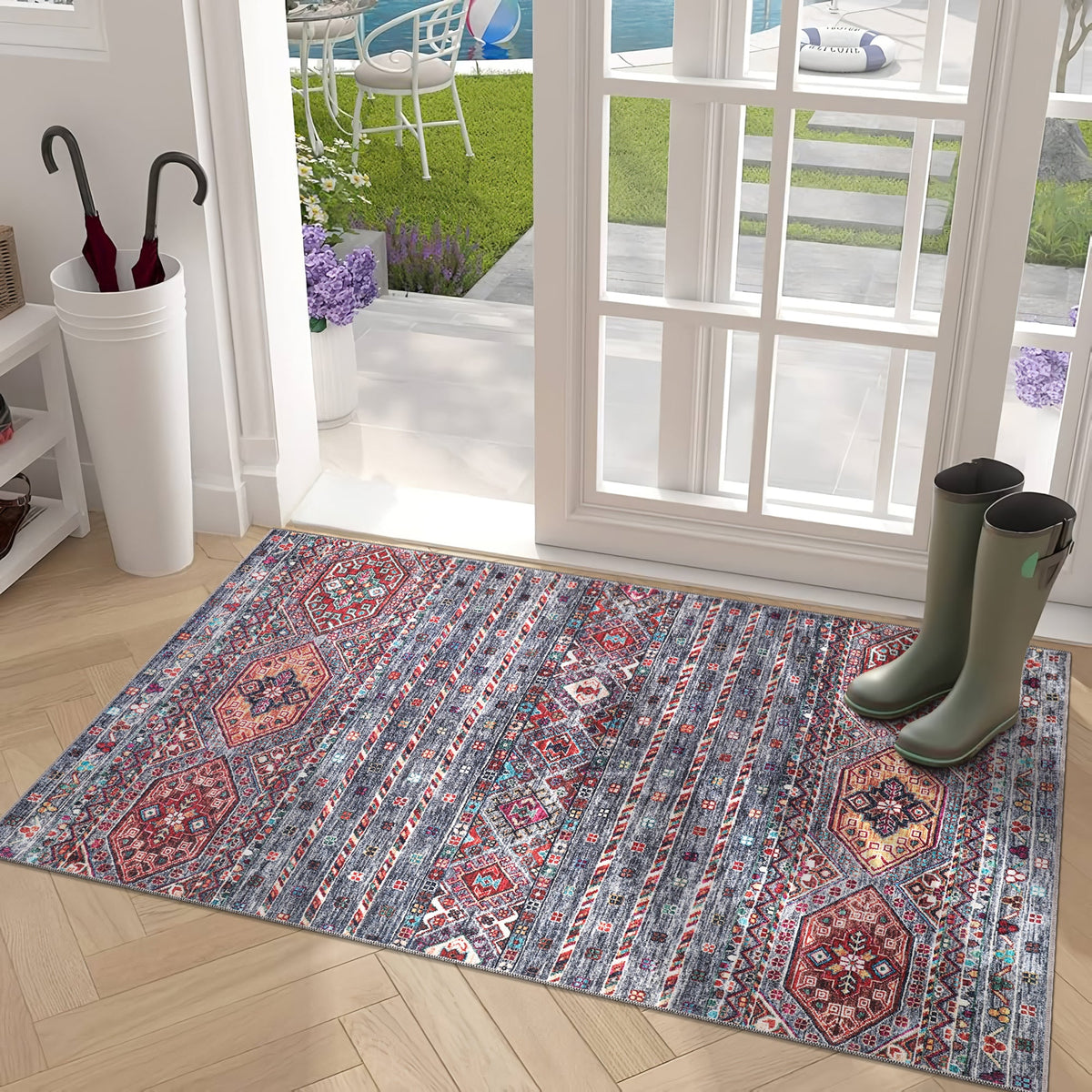 Tapis Ethnique Bordeaux Lavable Nina, vue 10
