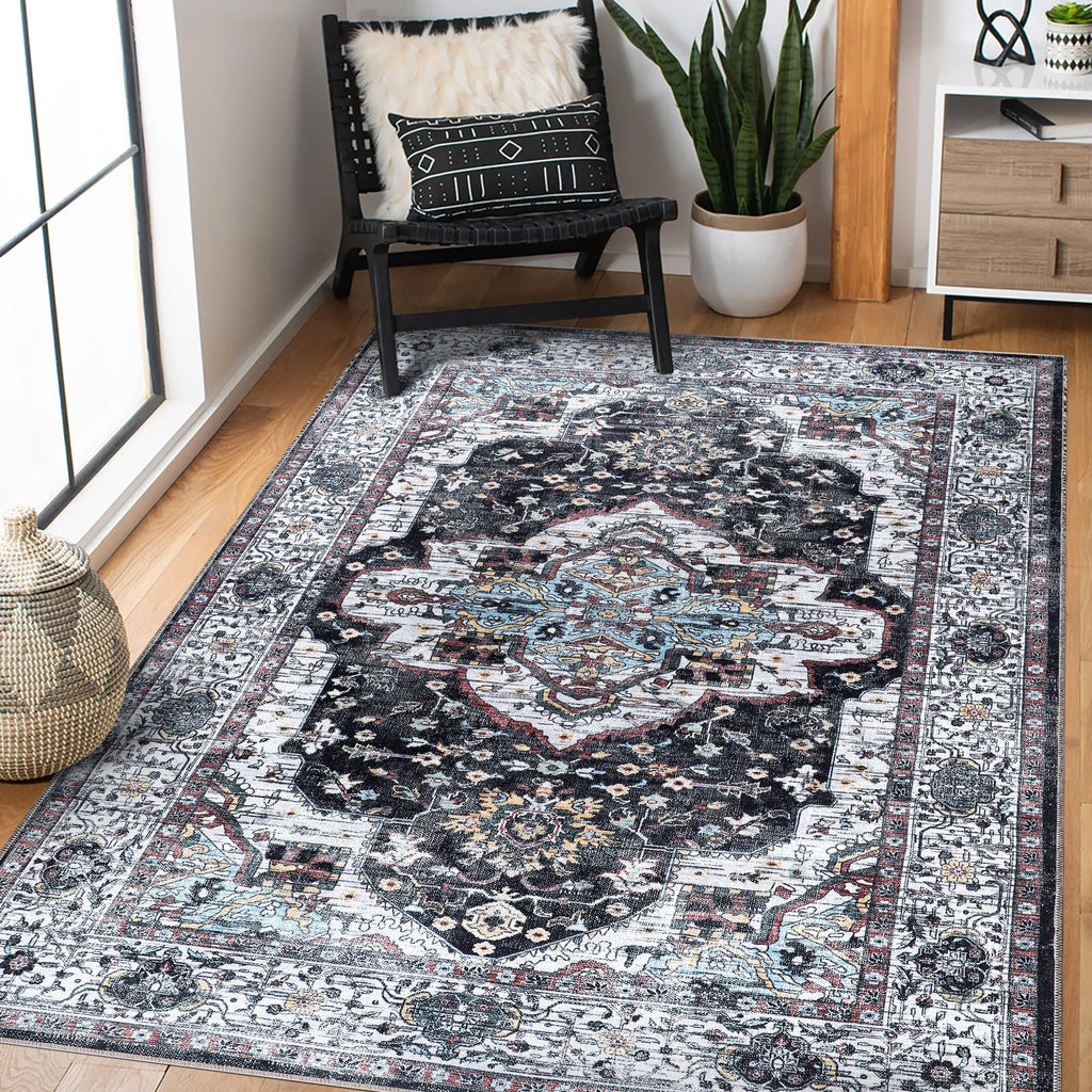 Tapis Vintage Bleu Marine Lavable Diane, vue 3