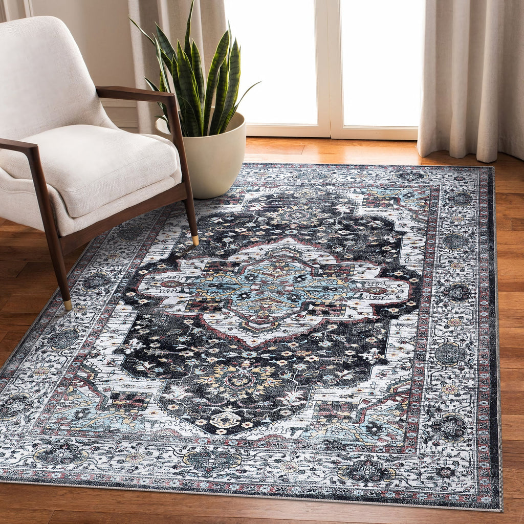 Tapis Vintage Bleu Marine Lavable Diane, vue 4