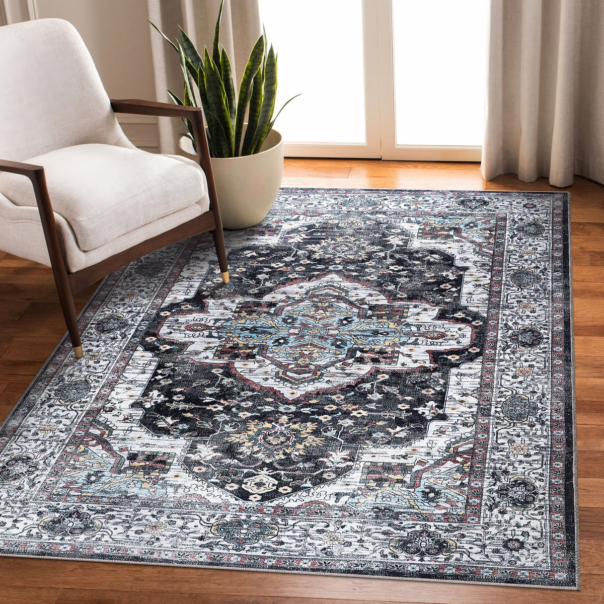 Tapis Vintage Bleu Marine Lavable Diane, vue 4