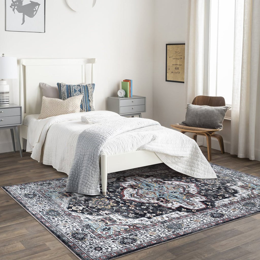Tapis Vintage Bleu Marine Lavable Diane, vue 6