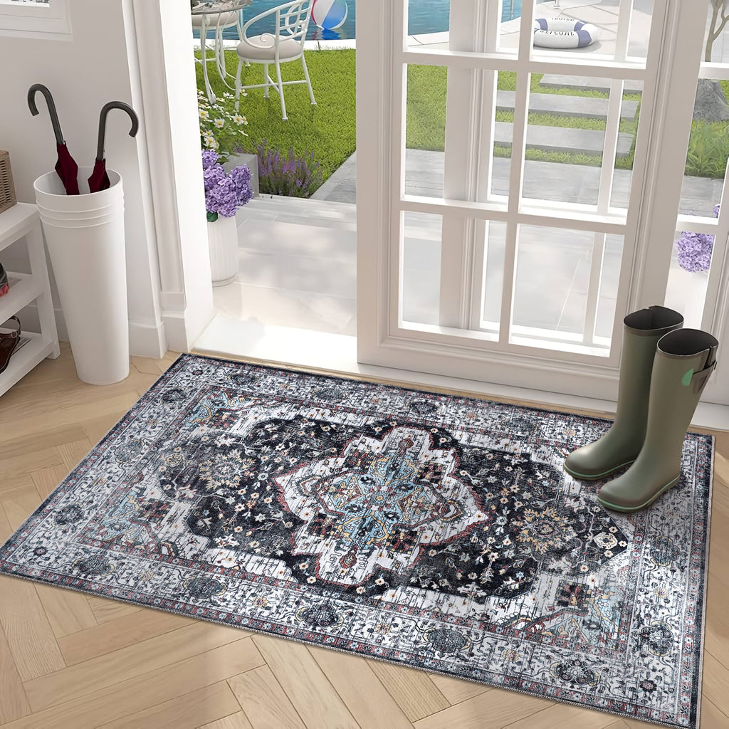 Tapis Vintage Bleu Marine Lavable Diane, vue 10