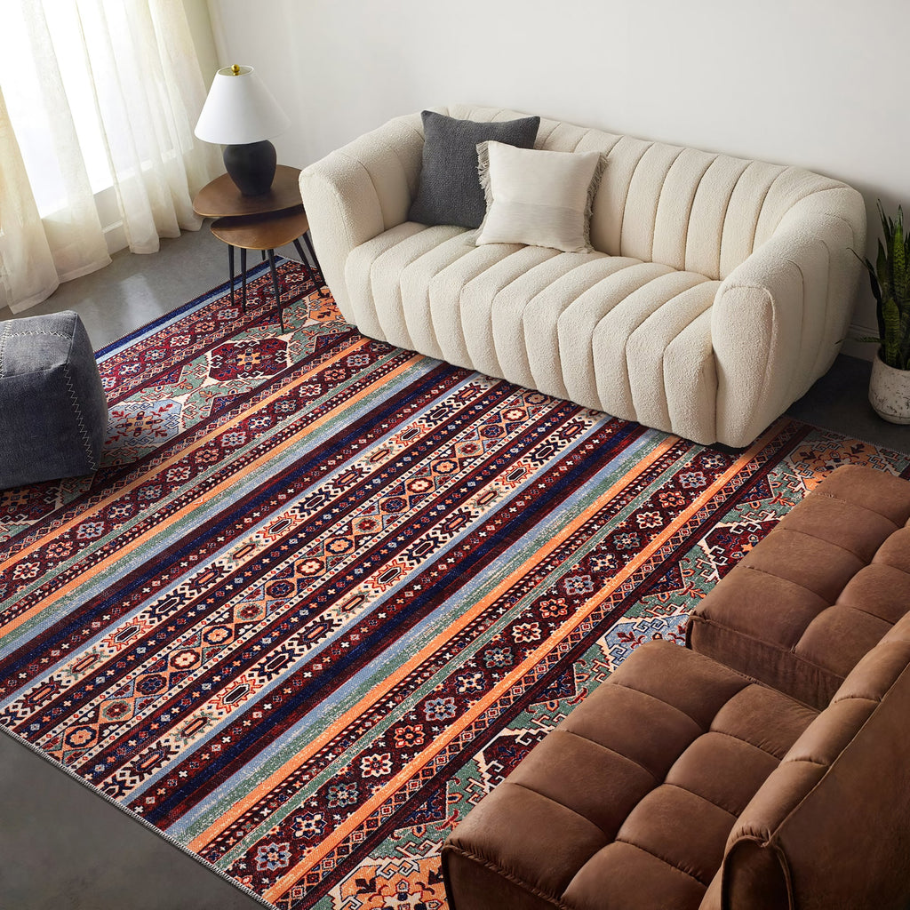 Tapis Ethnique Bordeaux Lavable Victoire, vue principale