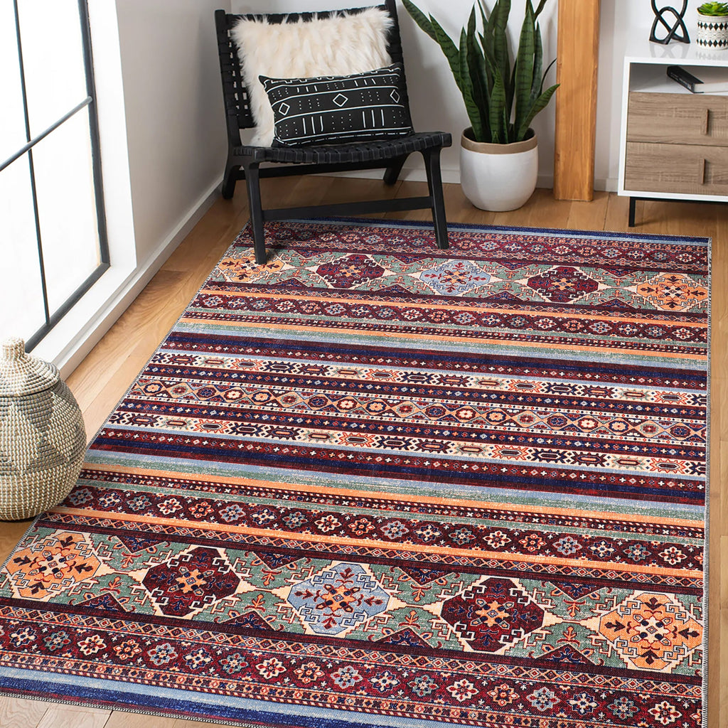 Tapis Ethnique Bordeaux Lavable Victoire, vue 3