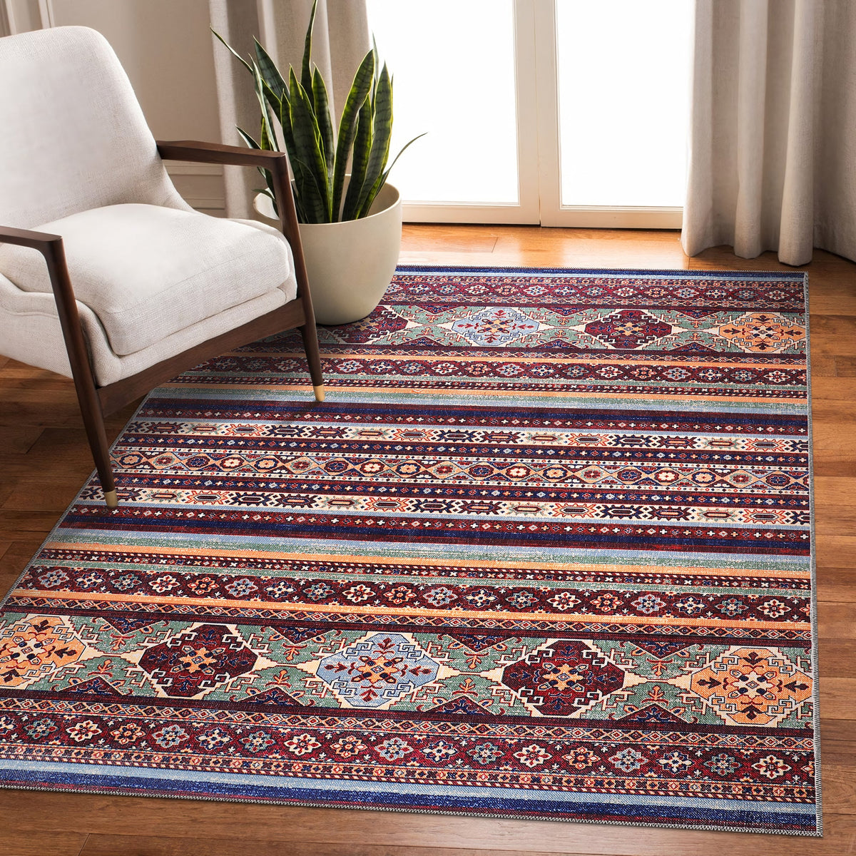 Tapis Ethnique Bordeaux Lavable Victoire, vue 4