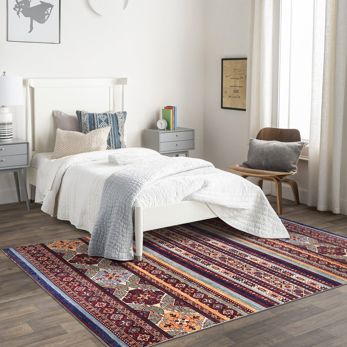 Tapis Ethnique Bordeaux Lavable Victoire, vue 6