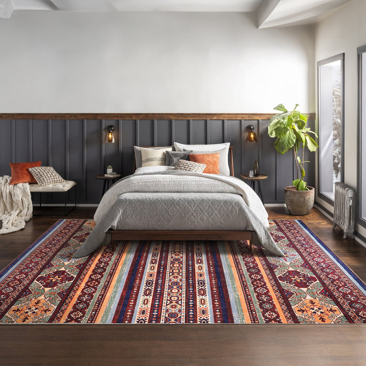 Tapis Ethnique Bordeaux Lavable Victoire, vue 7
