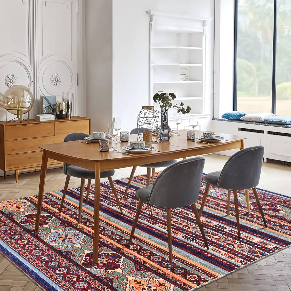 Tapis Ethnique Bordeaux Lavable Victoire, vue 8