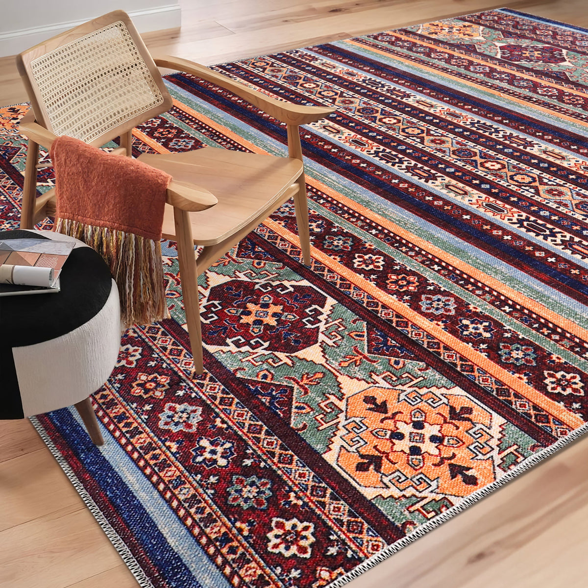 Tapis Ethnique Bordeaux Lavable Victoire, vue 9