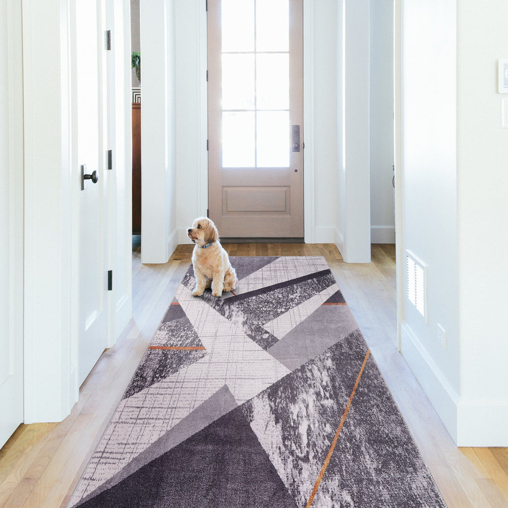 Détail du motif du tapis abstrait gris lavable Rosalie