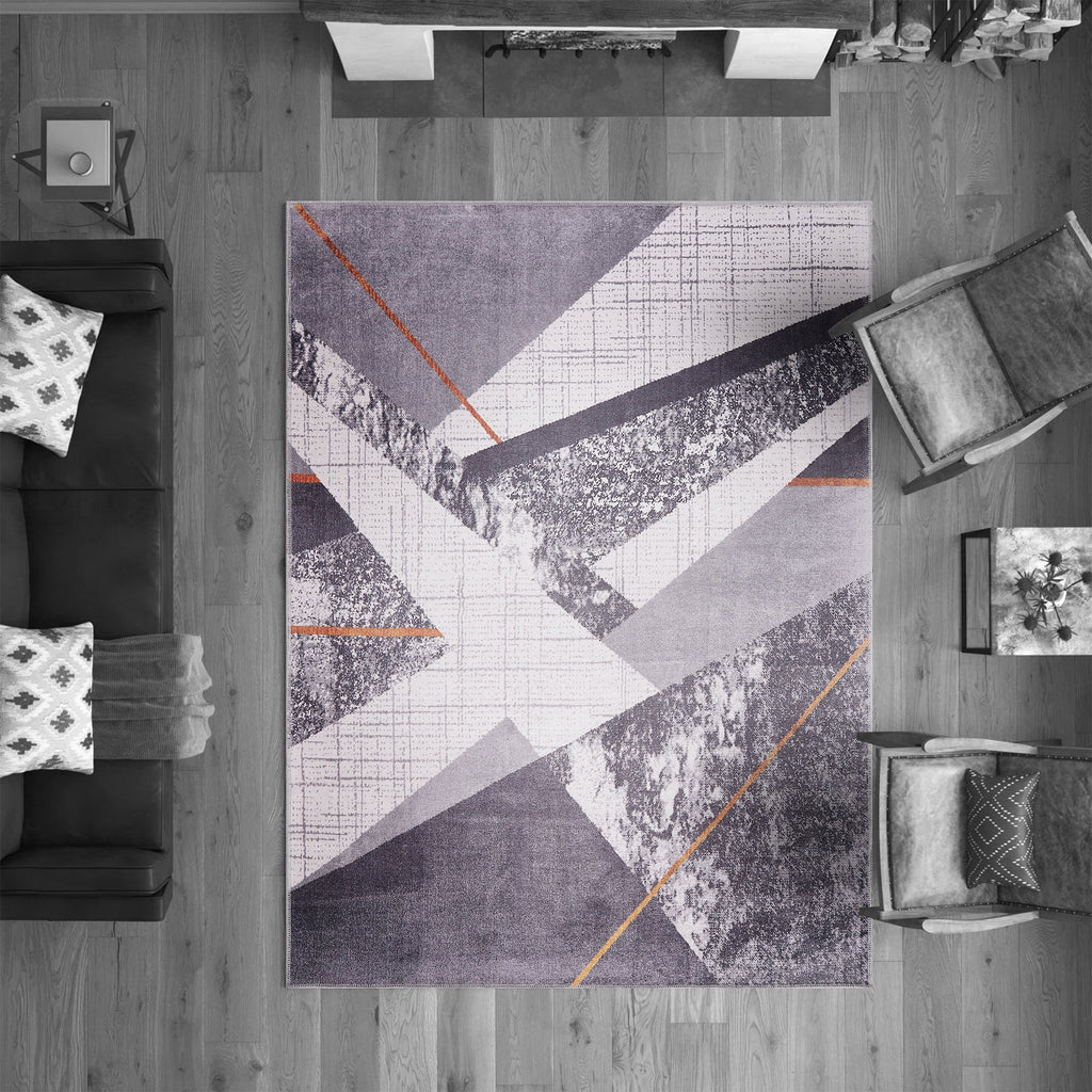 Tapis Abstrait Gris Lavable Rosalie, vue 7