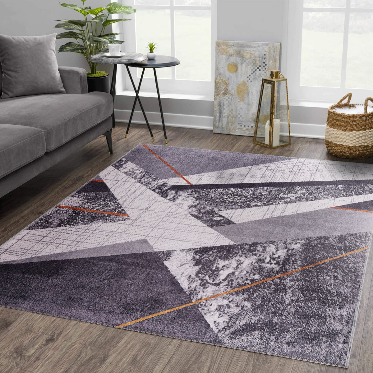 Tapis Abstrait Gris Lavable Rosalie, vue 8