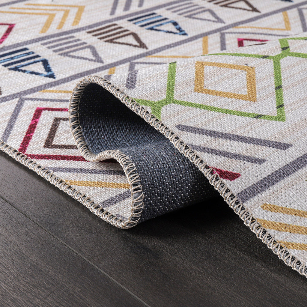 Tapis Géométrique Moderne Crème et Blanc Lavable Éléonore, vue 5