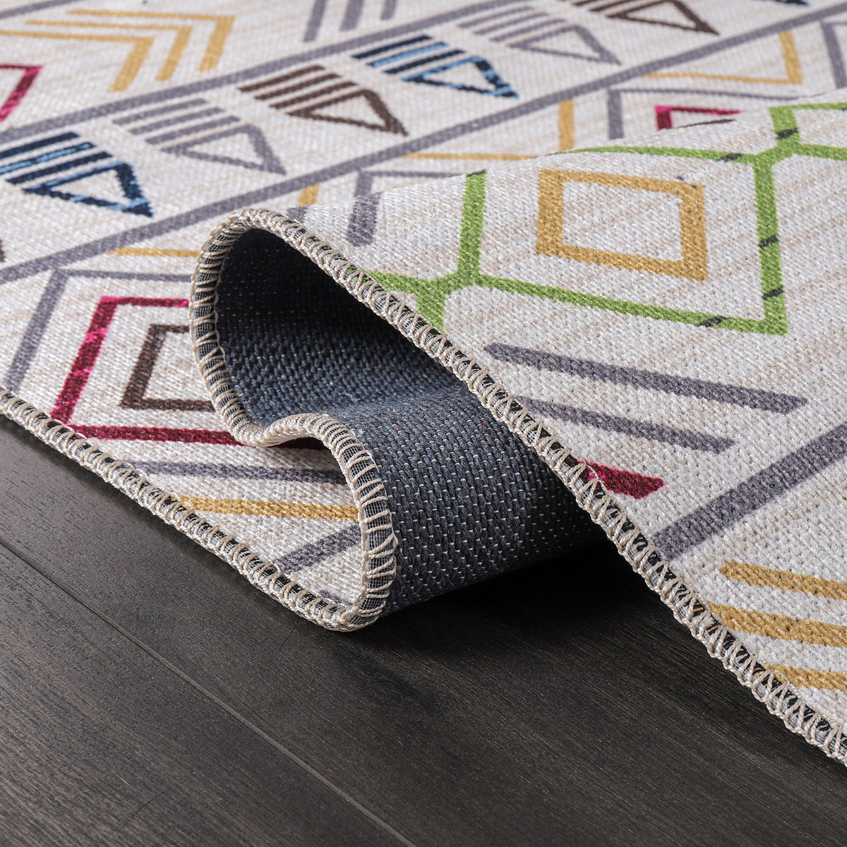 Tapis Géométrique Moderne Crème et Blanc Lavable Éléonore, vue 5
