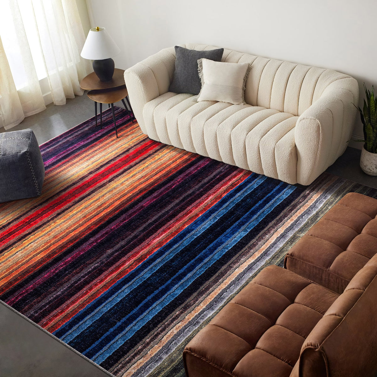 Tapis Géométrique Moderne Bordeaux Lavable Capucine, vue principale