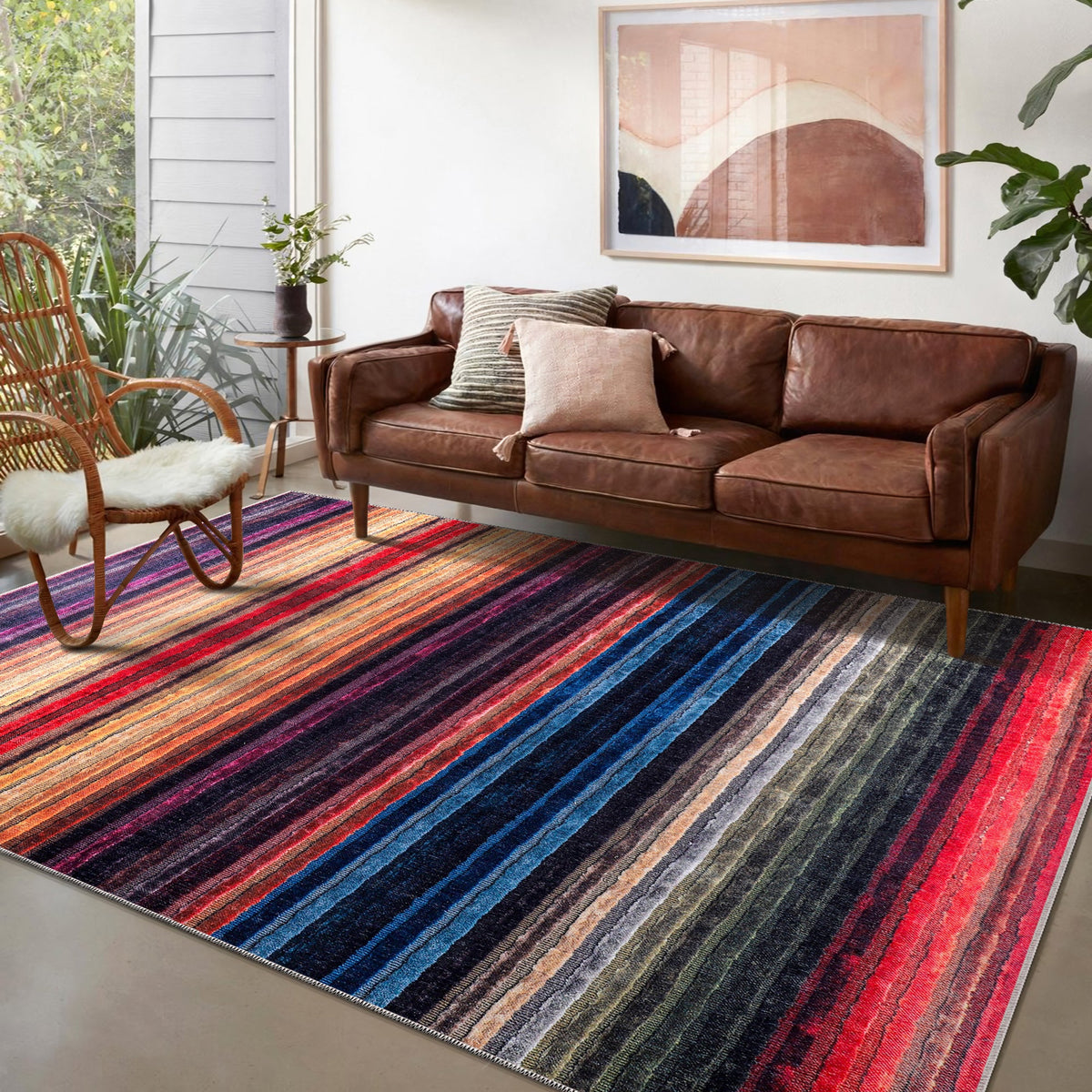 Détail du motif du tapis géométrique moderne bordeaux lavable Capucine