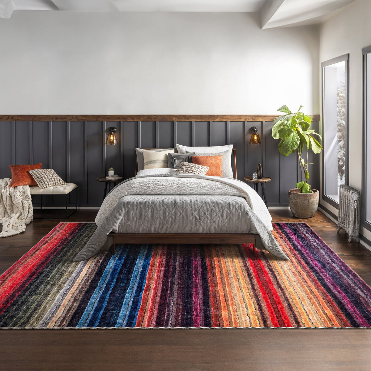 Tapis Géométrique Moderne Bordeaux Lavable Capucine, vue 7
