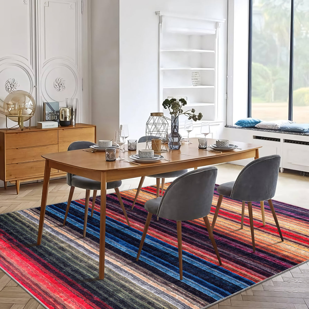 Tapis Géométrique Moderne Bordeaux Lavable Capucine, vue 8